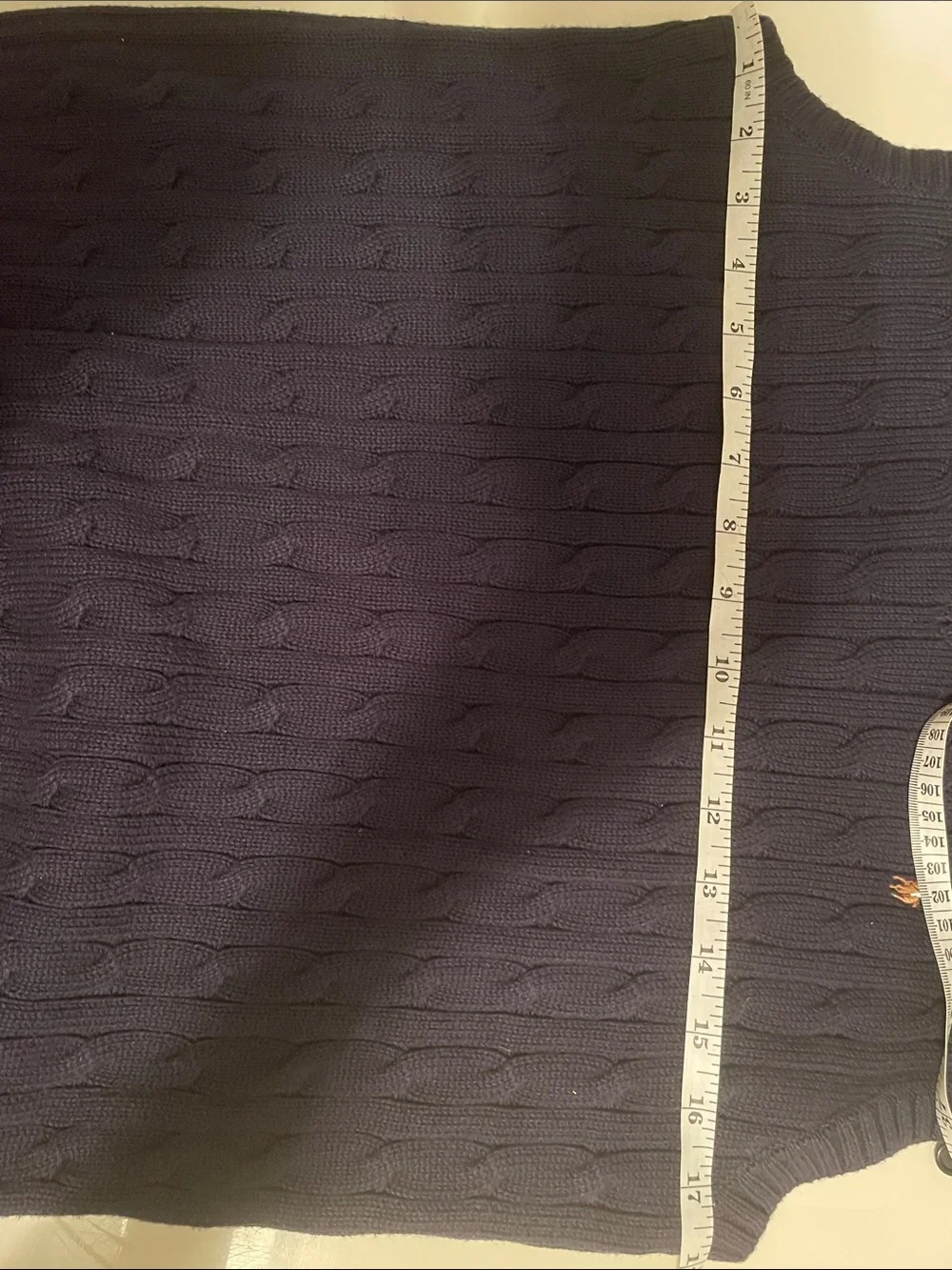 Polo by Ralph Lauren Navy Cable-Knit V-Neck Sweater Vest with Embroidered Pony